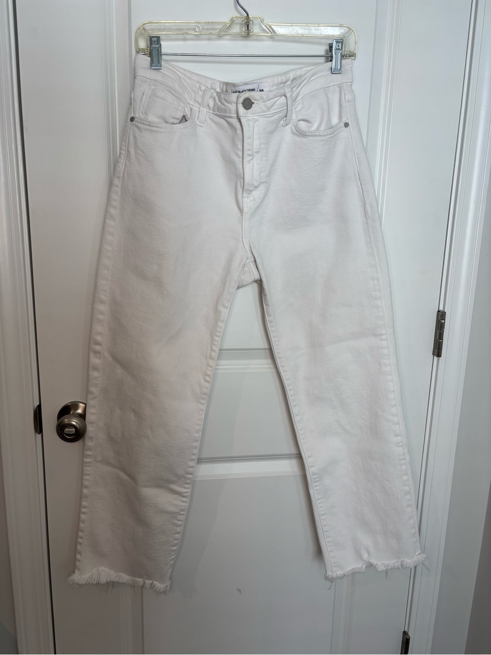 Just Black DenimWhite High-Rise Straight Leg Jeans Frayed Hem Women’s Size 30